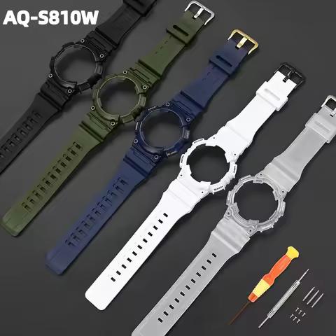 For Casio AQ-S810 AQ-S810W AQS810WC WC-5208 Strap + Case Sports Waterproof Watch Band Bezel Set Resi