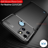 KK Realme C25Y C21Y C21 C25 C 21 21Y 25Y 25 Y Phone Case Carbon Fiber Shockproof Silicone Casing Pro