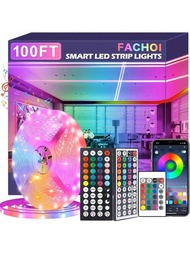 100英尺rgb Led燈條用於臥室,帶5050音樂同步rgb Led燈條應用程式和遙控器,luces Led Para Cuarto,藍牙led燈條適用於房間,家居裝飾,附帶44鍵遙控器,3.28英尺/16.4英尺/32.8英尺/66英尺