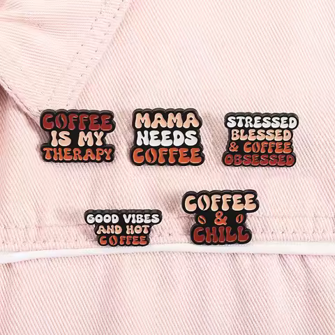 Good Vibes and Hot Coffee Enamel Pins Funny Quotes Coffee Is My Therapy Mama Needs Coffee Brooches L