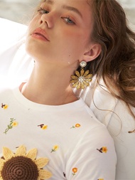 KLOSET Sunflower Bling Bling Earrings (RS23-ACC003) ต่างหูดอกไม้