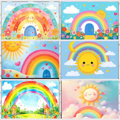 Rainbow smiley watercolor style background customizable birthday party children's day decoration bac