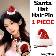 AIDA 2pcs Xmas Hat Hair Pin Rope Tie Ring Santa Christmas 圣诞帽鹿角耳毛绒发夹发圈