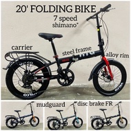 FOLDING BIKE BASIKAL LIPAT SIZE 20' SHIMANO GEAR DISC BRAKE CARRIER ADULT BICYCLE