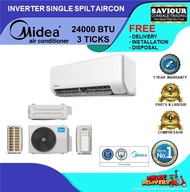 MIDEA MSEID24 R32 INVERTER SINGLE SPILT AIRCON 24000 BTU 3 TICKS - FREE INSTALLATION / REPLACEMENT