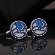 Cufflinks🔥Men French Cufflinks Cufflinks New Style Blue Irregular Moon Pattern Shape Business Cuffli