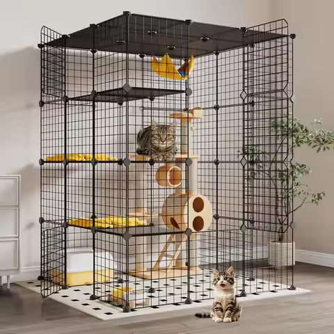 Extra Large Cat Cage,4-Tier Catio, DIY Metal Cat Enclosure with Platorms,55 Inch Indoor Cat Cage or