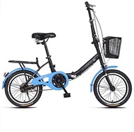 Fashionable Simplicity 16 Inch Folding Bike Single Speed Low Step-Through Steel Frame Foldable Compact Bicycle with Comfort Saddle and Rack for Adults Blue