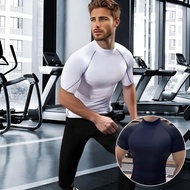 [M-5XL] Men's Quality Stand Collar Gym Workout T-Shirt Quick Dry Breathable Compression Short Sleeve