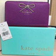 KATE SPADE ►金屬蝴蝶結×金色拉鍊長夾 錢包 皮夾