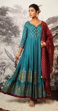 ชุดอินเดีย เดรสยาว Anarkali Foil Printed  Dress Set