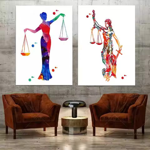 Lady justice, scales, gavel, justice symbol watercolor balance symbol law and justice poster decorat