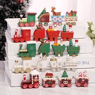 [Christmas] Great Wooden Car Train Ornament with Reindder Figurine Mini Train Kids Gift Toys for Christmas Party Kindergarten Decoration for Christmas Party Kindergarten