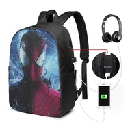 Marvel Spiderman Backpack Laptop USB Charging Backpack 17 Inch Travel Backpack School Bag Large Capacity Student School Bag