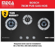 BOSCH PMD83D31AF 78CM 3-BURNER PUB GLASS GAS HOB