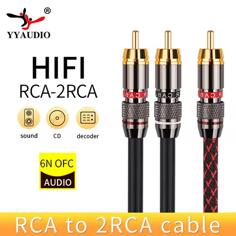YYAUDIO L-4E6S HIFI Single RCA to Dual RCA Subwoofer Audio Cable Pure Copper One Sub-2 Splitter Y RC