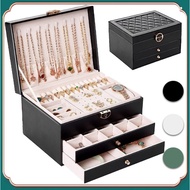 Jewelry Organizer Multifunction Leather With Lock Three Layer Jewelry Storage Box Ring Ear studs Wat