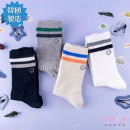AHUA Genuine Korean Socks Socks Two-Color Striped Small Smiley Mid-Tube Socks Men's Socks Striped Sm