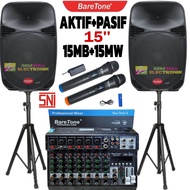 Paket Speaker Aktif Pasif Baretone 15 inch Original Sound System Mixer Baretone 8 channel