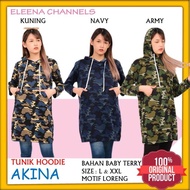 TUNIK HOODY WANITA BAJU MOTIF LORENG ARMY LENGAN PANJANG ELEGAN AKINA