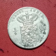 Koin perak kuno Indonesia zaman Belanda 1/4 Gulden 1857 silver TP35dm
