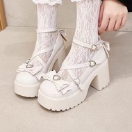 黑/白色 高跟皮鞋瑪麗珍鞋地雷系量產系lolita高跟鞋蝴蝶結皮鞋厚底增高鞋