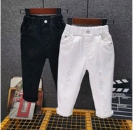 Celana Panjang Anak Laki Laki dan Perempuan Warna Putih dan Hitam Viral Jeans Import Model Sobek Bro