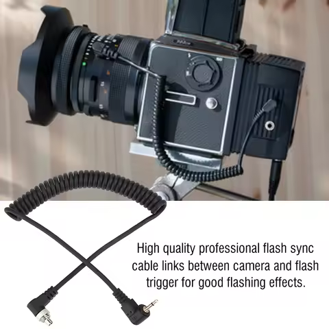 2.5mm to Male Flash PC Sync Cable Cord with Screw Lock Extended Coiled Wire Flash Sync Cord Flash Sy