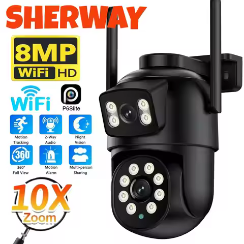 4K 8MP Wifi Dual Lens Outdoor Camera 10X Zoom HD Dual Screens PIZ IP Camera Night Vision Security Pr