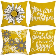 Yellow Daisy Flower "It's a good day to be happy" Pillow Case 40x40/45x45/50x50/60x60cm Linen Cushio