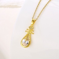 18k Gold Plated Stainless Steel 18K Gold Pipa Necklace Zircon Necklace