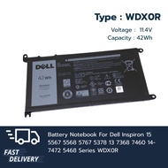 แบตเตอรี่ Dell Inspiron 15 WDX0R 5567 7460 5568 5767 7472 Series 3CRH3 T2JX4  OEM ของเทียบ รับประกัน