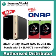 [QNAP Authorized Distributor] QNAP 2 BAY Tower NAS TS-264-8G bundle with 2x SEAGATE IronWolf HDD Yea