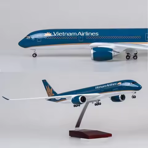 47CM Vietnam Airlines Airbus A350 Dreamliner Model Aircraft Resin Miniature Plane W Light and Wheels