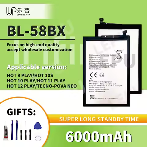 INFINIX HOT 9 PLAY 10S Batteries INFINIX HOT 10 11 12 PLAY Phone Battery BL-58BX 6000mAh for TECNO P