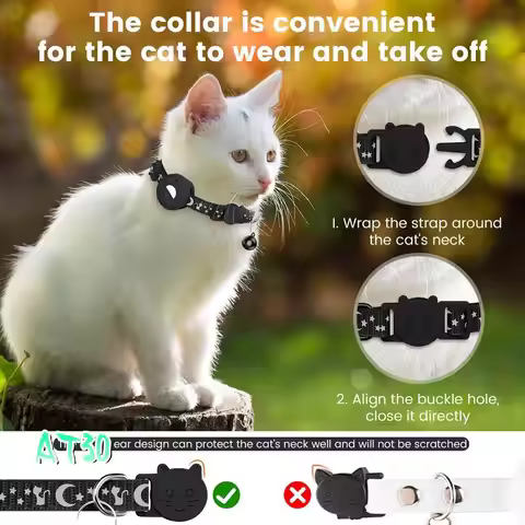 For Air Tag Cat Collar, Reflective Collar For Cat With Safety Buckle And Waterproof Holder In 3/8Inc