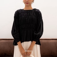 KATUN BWBYAZ - Pamela Shirred Blouse Premium Poplin Cotton Black Charcoal