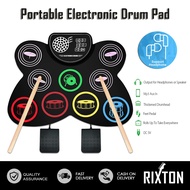RIXTON 9 Pads Electronic Drum Pad Set Roll-Up Silicone Digital Built-In Speaker Tabletop Practice