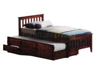 Furniture Living Wooden Pull-Out Bedframe (Single) + 2x Seahorse Foam Mattress 4inch