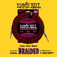 ERNIE BALL® 25FT Braided Instrument Cable สายแจ็คกีตาร์ แบบไนลอนถัก ยาว 7.6 เมตร สายไม่พันกัน มีฉนวน