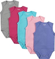 baby-girls Baby Bodysuits, Ultimate Baby Flexy Bodysuits, Infant Sleeveless Bodysuit, 5-pack, Pink Turq Purple Set, 12-18M