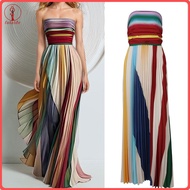 fulaide Colorful Tube Top Gown Dress Off Shoulder Striped Print Long Dress High Waist Wedding Guest 