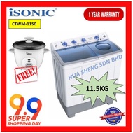 Isonic Semi Auto Washing Machine (11.5kg) CTWM-1150 [Free Rice Cooker 1.8L]