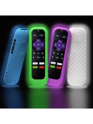 Roku電視遙控器套,適用於tcl Hisense Roku電視steaming Stick 4k 4k + Roku語音遙控器電池套,通用矽膠套,配備夜燈(藍色/綠色/紫色/白色)