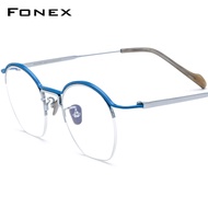 FONEX 2024ใหม่กรอบแว่นตาไทเทเนียมบริสุทธิ์แว่นตากันแดดทรงกลมกึ่งไม่มีขอบผู้หญิง F90035แว่นตาครึ่งขอบออปติคอล