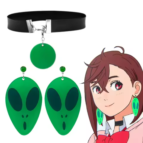 Anime Dandadan Momo Ayase Earrings Ear Clips Cosplay Accessories Prop Necklace Green Blue Earring Ha