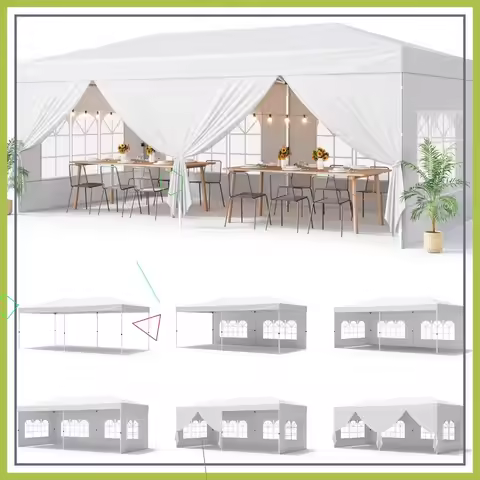 10x20 Pop Up Canopy Tent with 6 Sidewalls, Waterproof Party Tent, 3-Height Adjustable Gazebo, Easy S