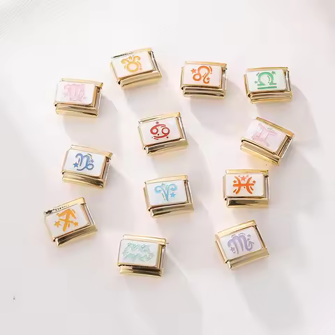 New Gold Color 12 Zodiac Signs Italian Charm Fit 9mm Stainless Steel Bracelet Women Drop Shipping Gi