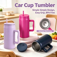 Thermos Cup Straw Lid Modern Tumbler 50oz Handle Car Cup Simple Water Bottle Stainless Steel