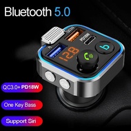 Car Hands-free Bluetooth 5.0 FM Transmitter Car Kit MP3 Modulator Player Handsfree Audio Receiver QC3.0 18W 2 USB Fast Charger